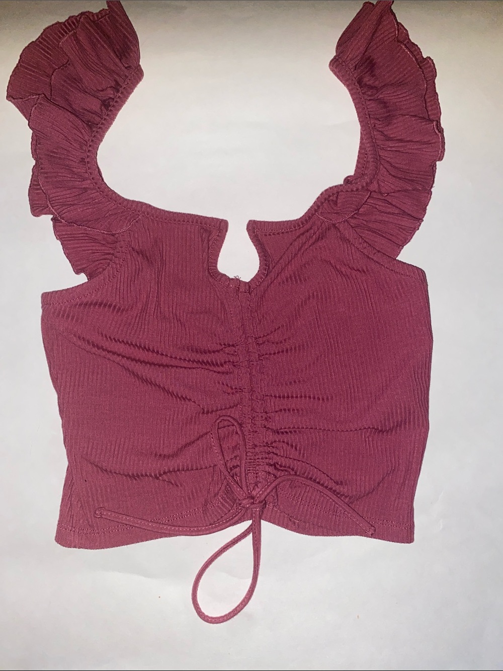 Forever 21 Ruffled Tie-Front Ribbed Crop Top - Mauve